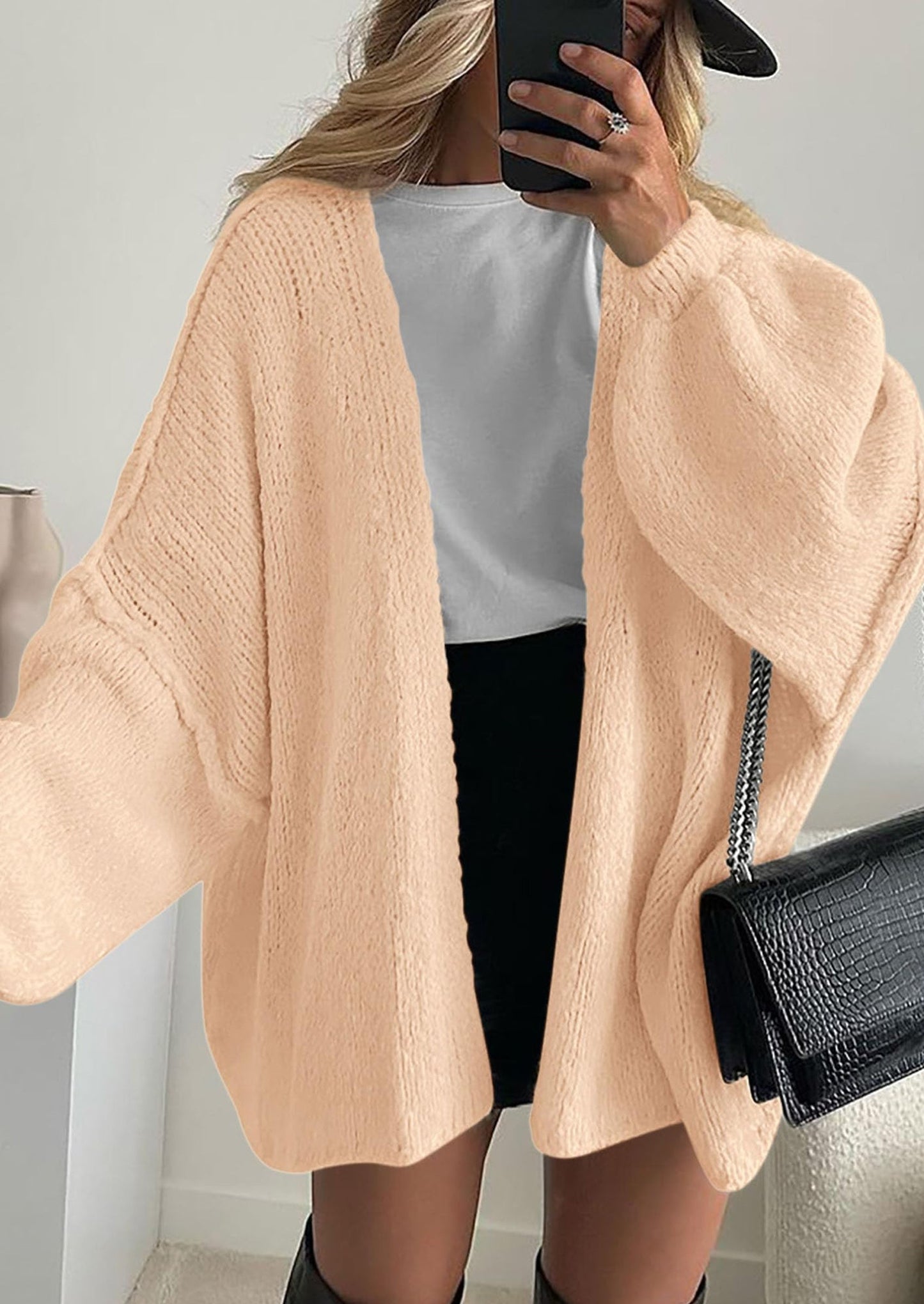 Women’s Oversized Lantern Sleeve Cardigan – Lightweight Fall Knit Sweater, Open Front
