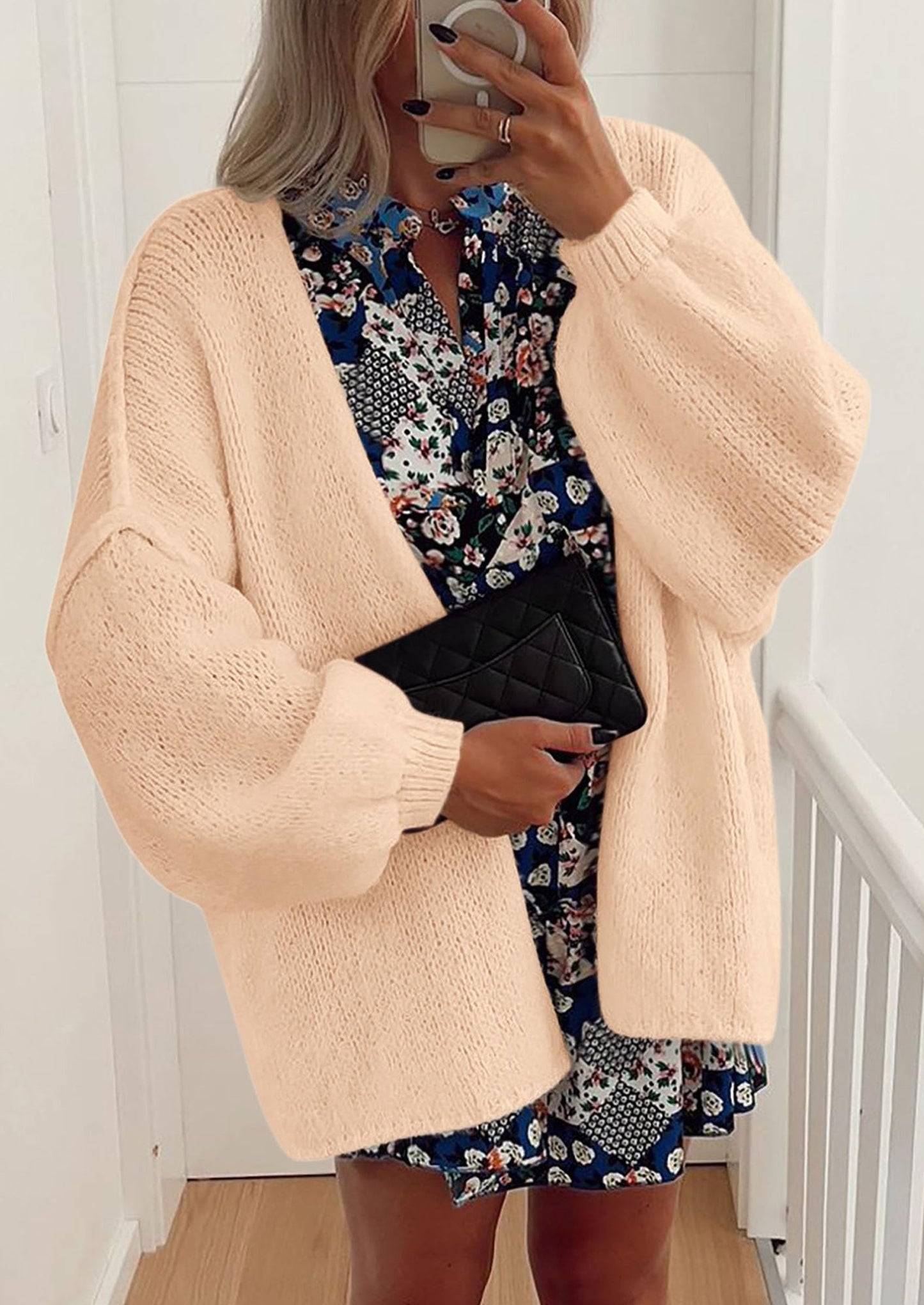 Women’s Oversized Lantern Sleeve Cardigan – Lightweight Fall Knit Sweater, Open Front