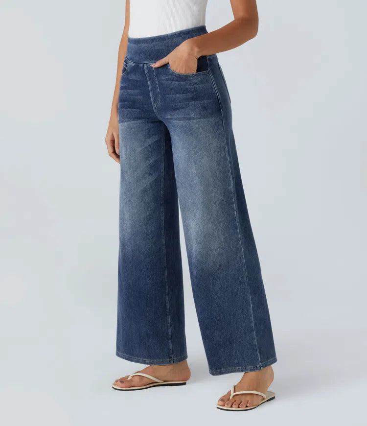 High Waisted Pockets Baggy Wide Leg Washed Casual Jeans | Tall