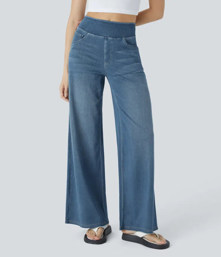 High Waisted Pockets Baggy Wide Leg Washed Casual Jeans | Tall
