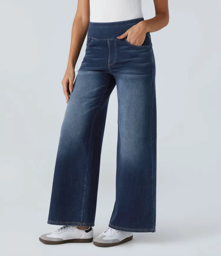 High Waisted Pockets Baggy Wide Leg Washed Casual Jeans | Tall