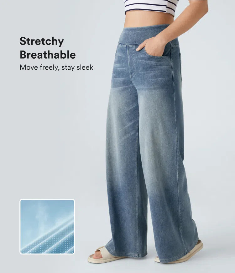 High Waisted Pockets Baggy Wide Leg Washed Casual Jeans | Tall