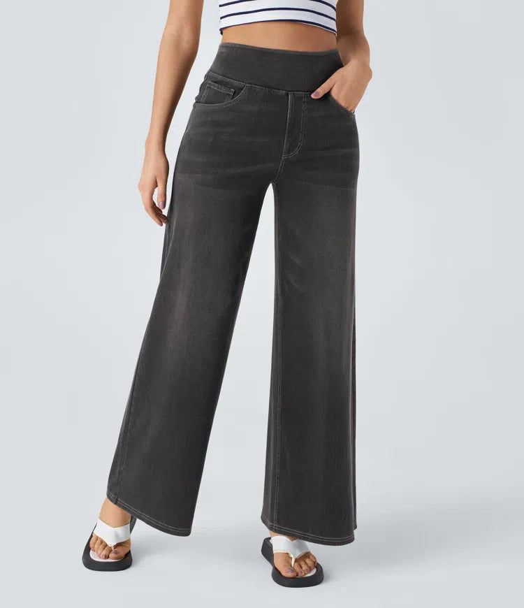 High Waisted Pockets Baggy Wide Leg Washed Casual Jeans | Tall