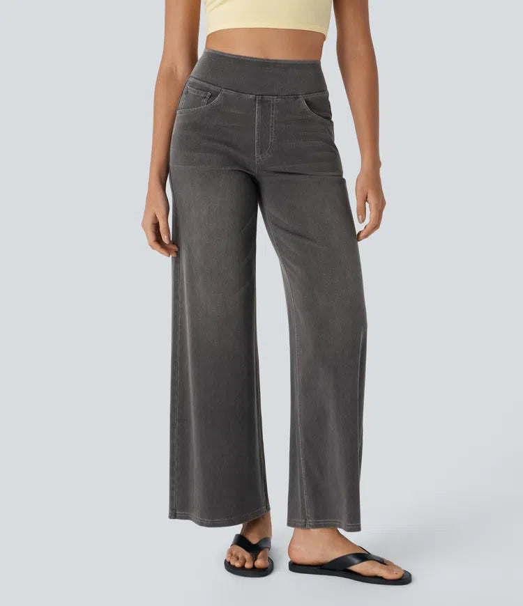 High Waisted Pockets Baggy Wide Leg Washed Casual Jeans | Tall