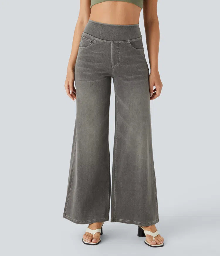 High Waisted Pockets Baggy Wide Leg Washed Casual Jeans | Tall