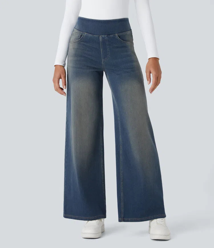 High Waisted Pockets Baggy Wide Leg Washed Casual Jeans | Tall