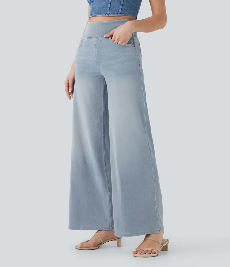 High Waisted Pockets Baggy Wide Leg Washed Casual Jeans | Tall