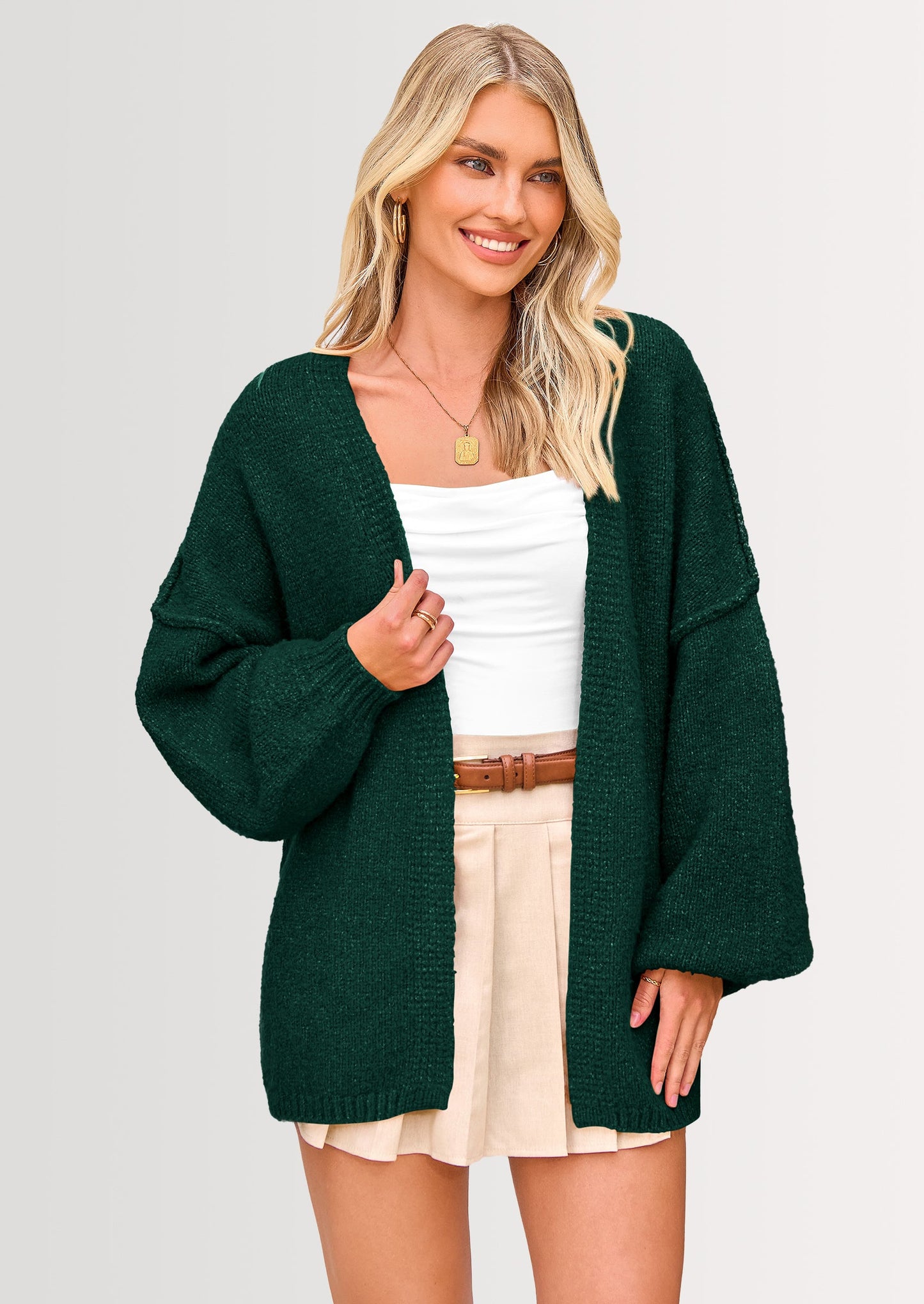 Women’s Oversized Lantern Sleeve Cardigan – Lightweight Fall Knit Sweater, Open Front