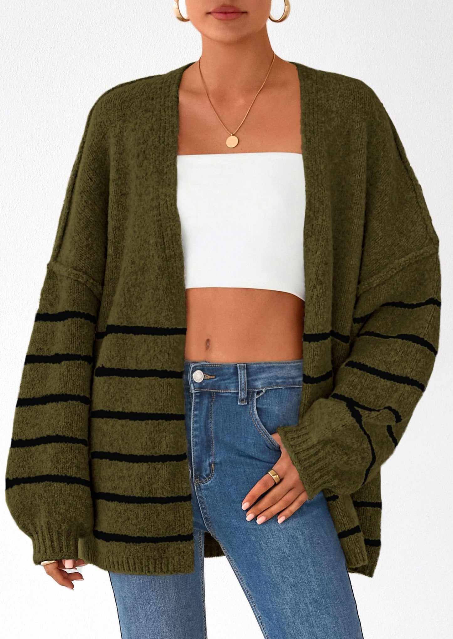 Women’s Oversized Lantern Sleeve Cardigan – Lightweight Fall Knit Sweater, Open Front