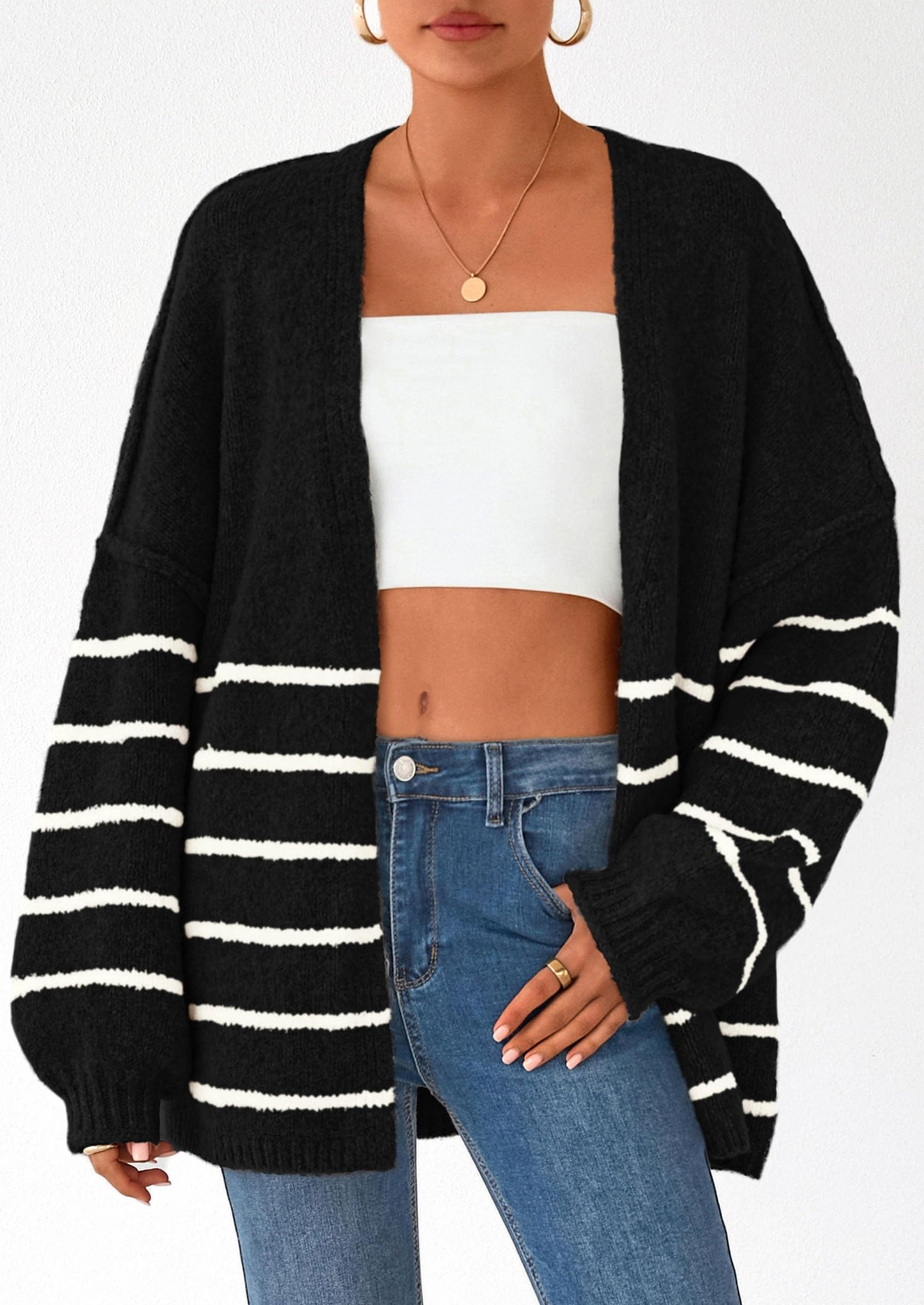 Women’s Oversized Lantern Sleeve Cardigan – Lightweight Fall Knit Sweater, Open Front