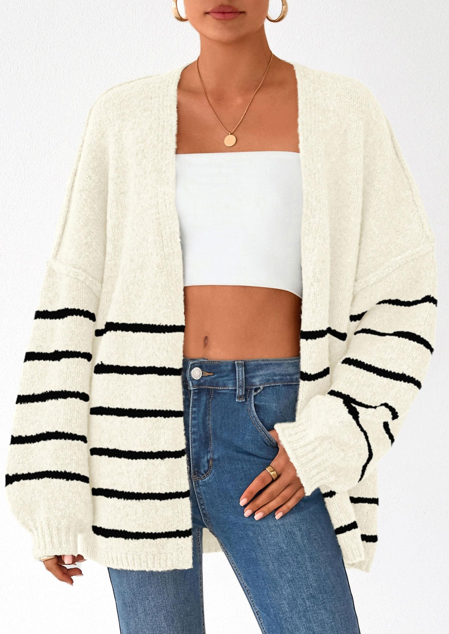 Women’s Oversized Lantern Sleeve Cardigan – Lightweight Fall Knit Sweater, Open Front