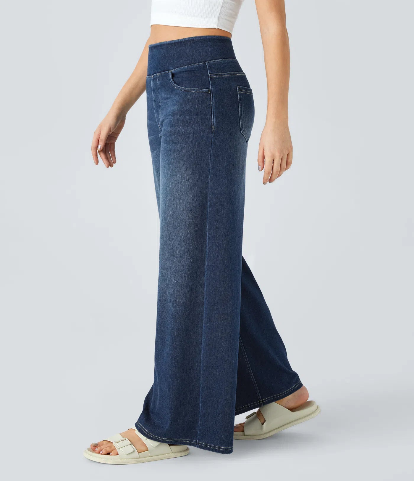 High Waisted Pockets Baggy Wide Leg Washed Casual Jeans | Tall