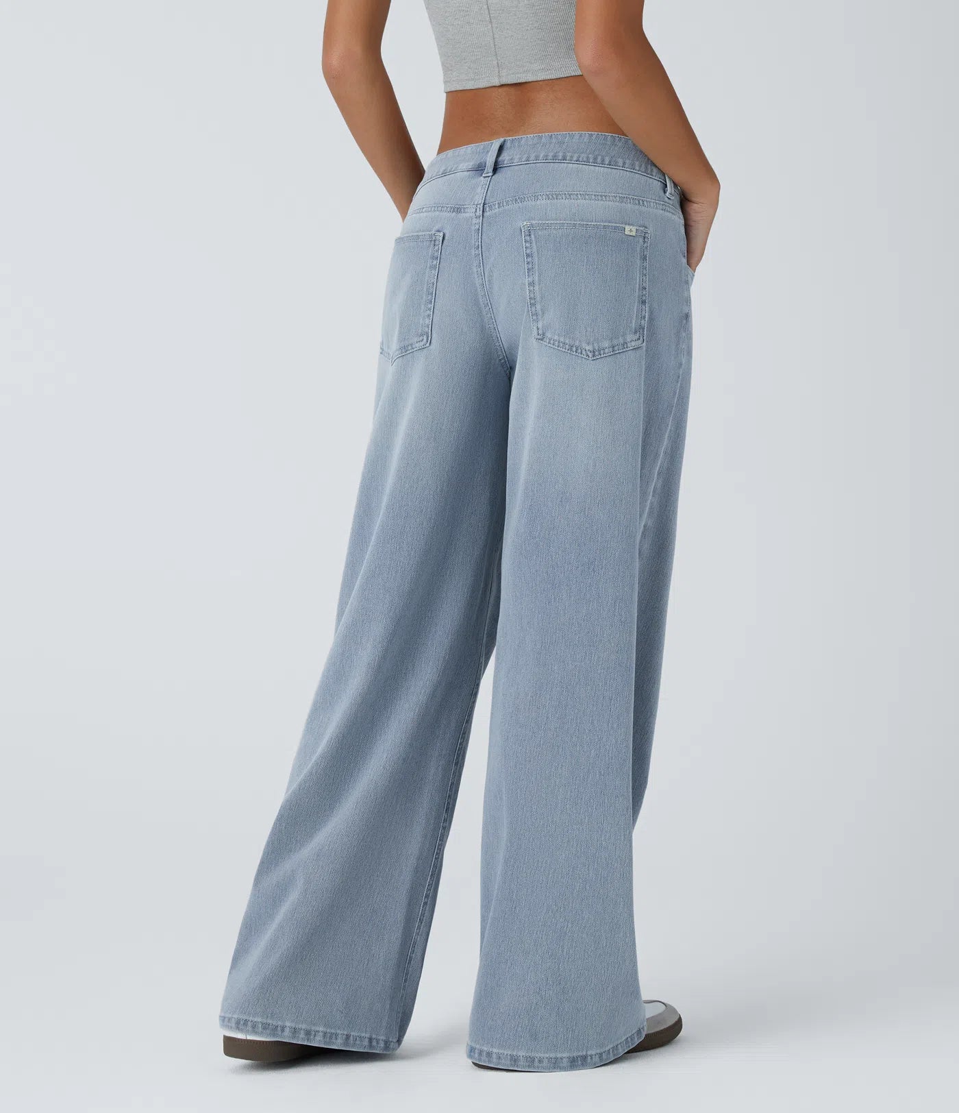 Asymmetric Low Rise Zipper Pockets Baggy Wide Leg Washed Casual Jeans | Regular