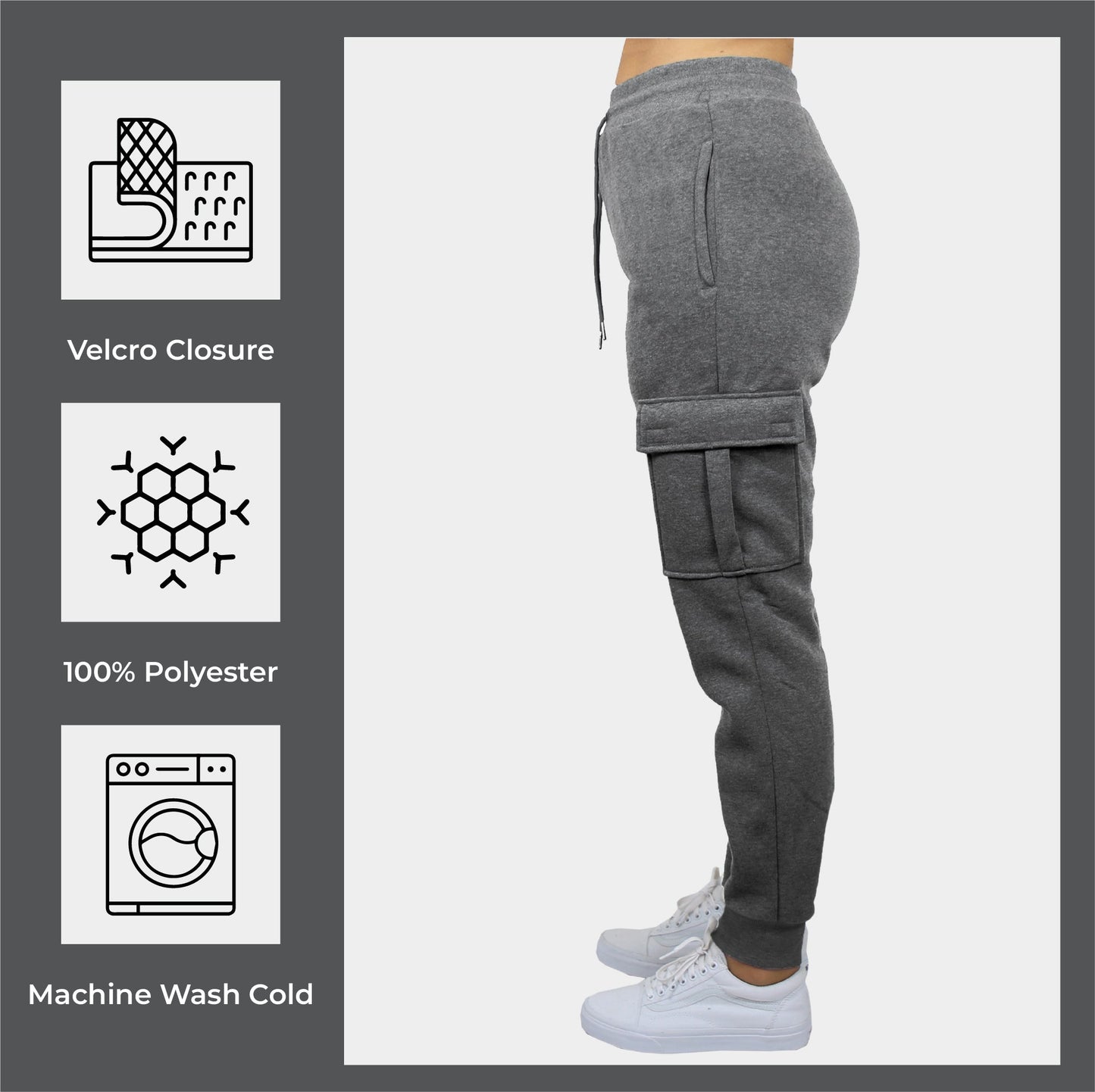 Women's Loose Fit Fleece Jogger Sweatpants with Velcro Cargo Pockets-3 Pack