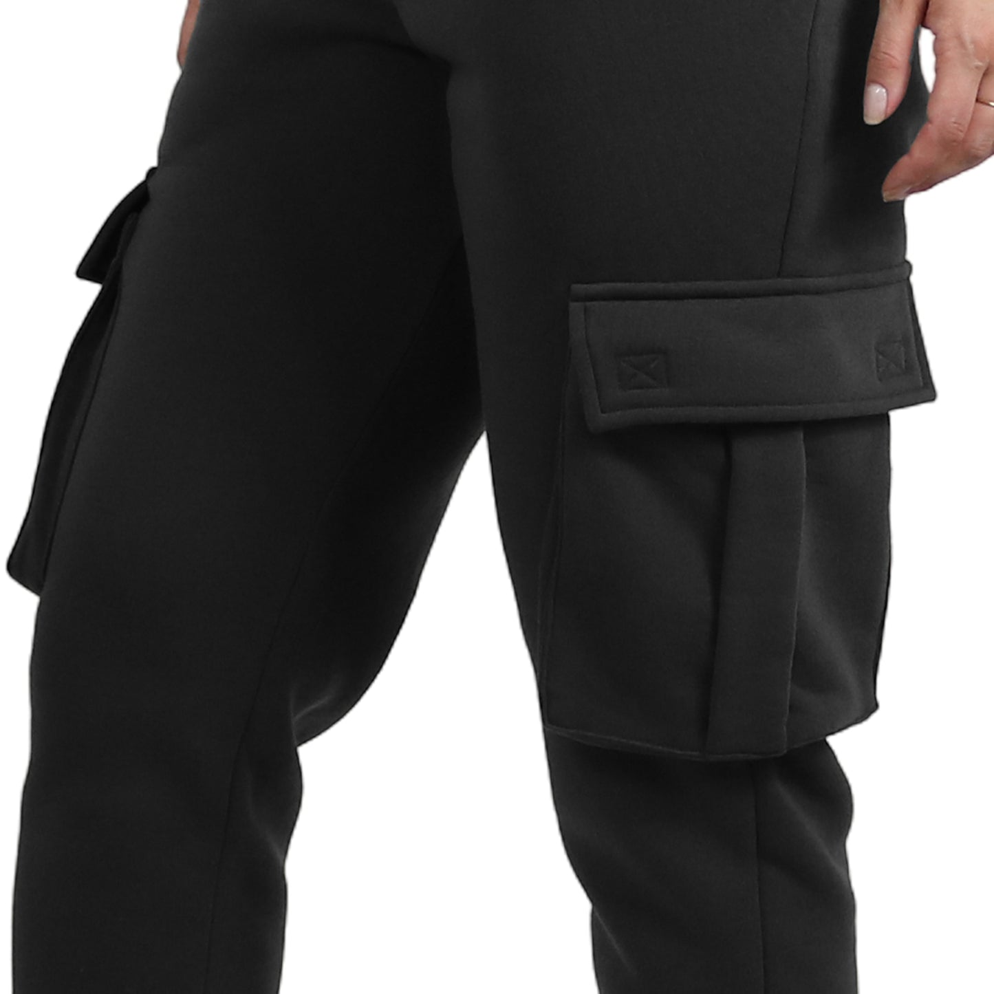 Women's Loose Fit Fleece Jogger Sweatpants with Velcro Cargo Pockets-3 Pack