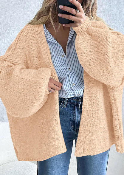 Women’s Oversized Lantern Sleeve Cardigan – Lightweight Fall Knit Sweater, Open Front