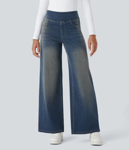 High Waisted Pockets Baggy Wide Leg Washed Casual Jeans | Regular