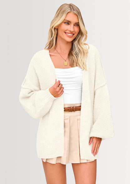 Women’s Oversized Lantern Sleeve Cardigan – Lightweight Fall Knit Sweater, Open Front