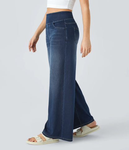 High Waisted Pockets Baggy Wide Leg Washed Casual Jeans | Regular