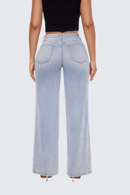 Women’s Baggy Wide-Leg Jeans – Mid-Low Rise, Stretchy & Comfortable