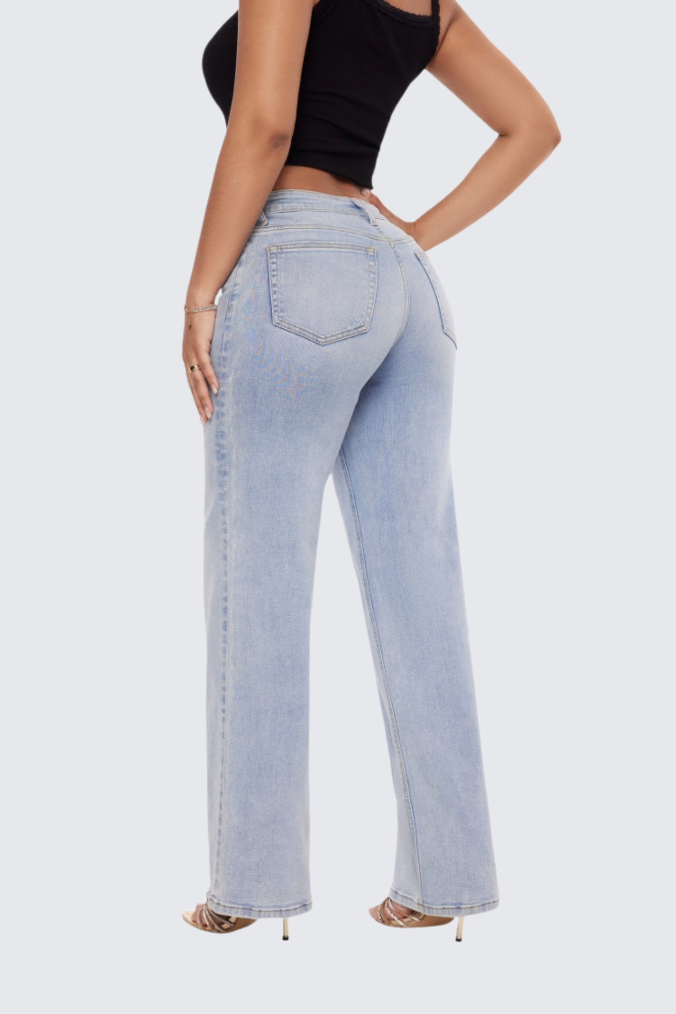 Women’s Baggy Wide-Leg Jeans – Mid-Low Rise, Stretchy & Comfortable