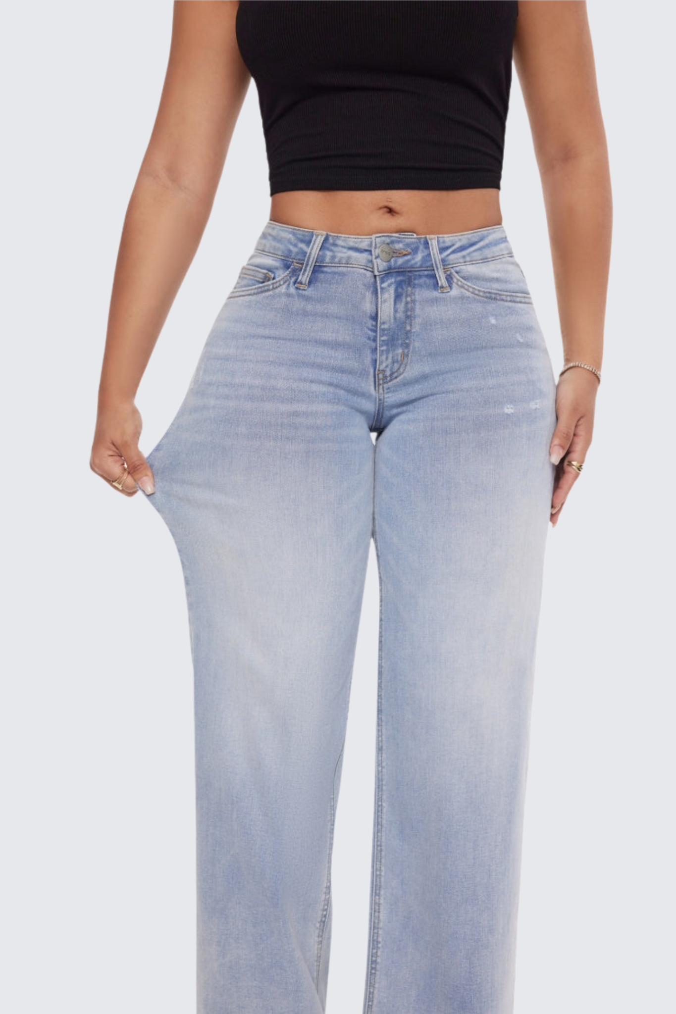 Women’s Baggy Wide-Leg Jeans – Mid-Low Rise, Stretchy & Comfortable