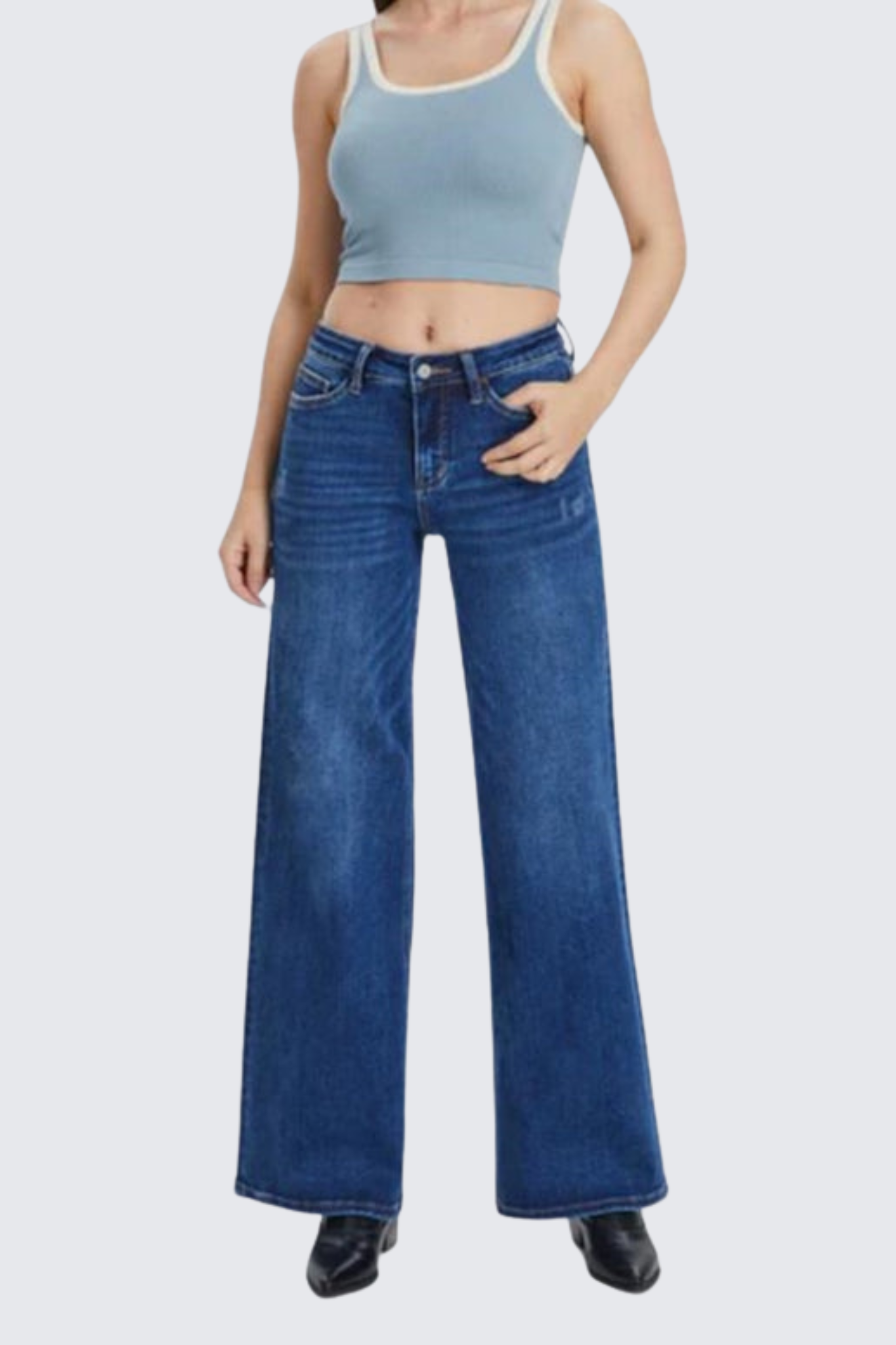 Women’s Baggy Wide-Leg Jeans – Mid-Low Rise, Stretchy & Comfortable