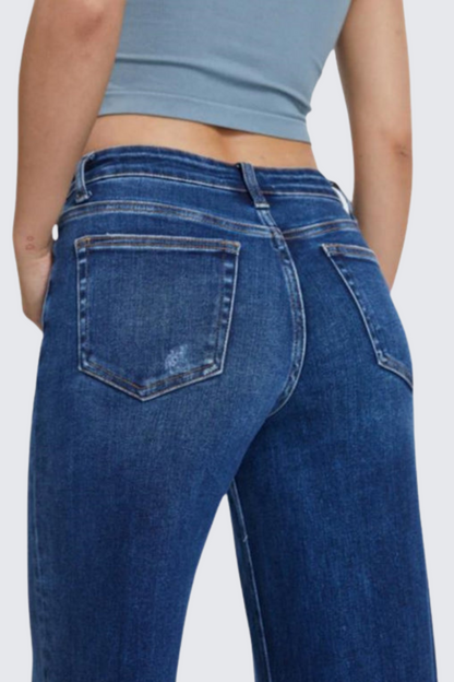 Women’s Baggy Wide-Leg Jeans – Mid-Low Rise, Stretchy & Comfortable