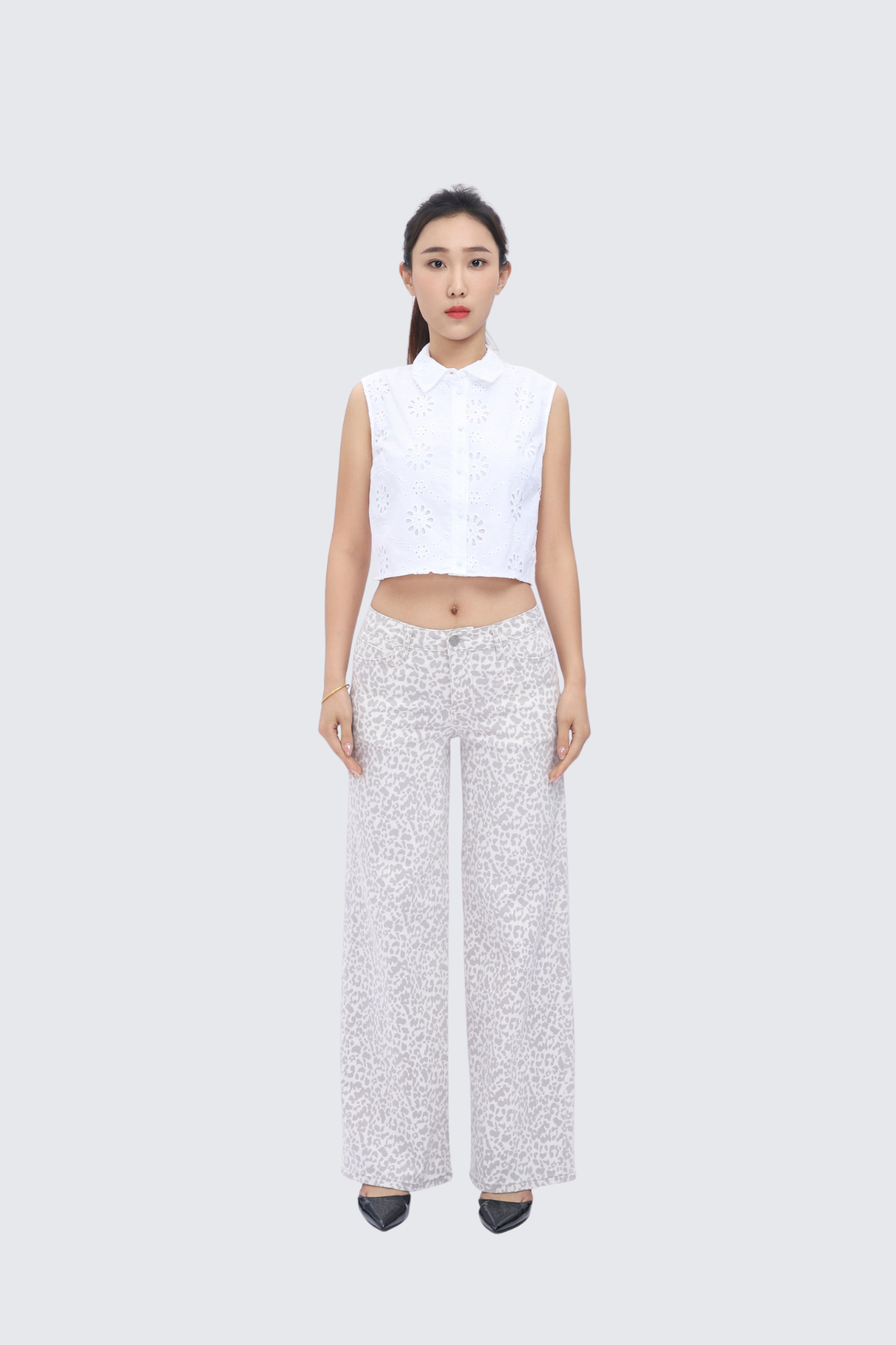 Women’s Baggy Wide-Leg Jeans – Mid-Low Rise, Stretchy & Comfortable