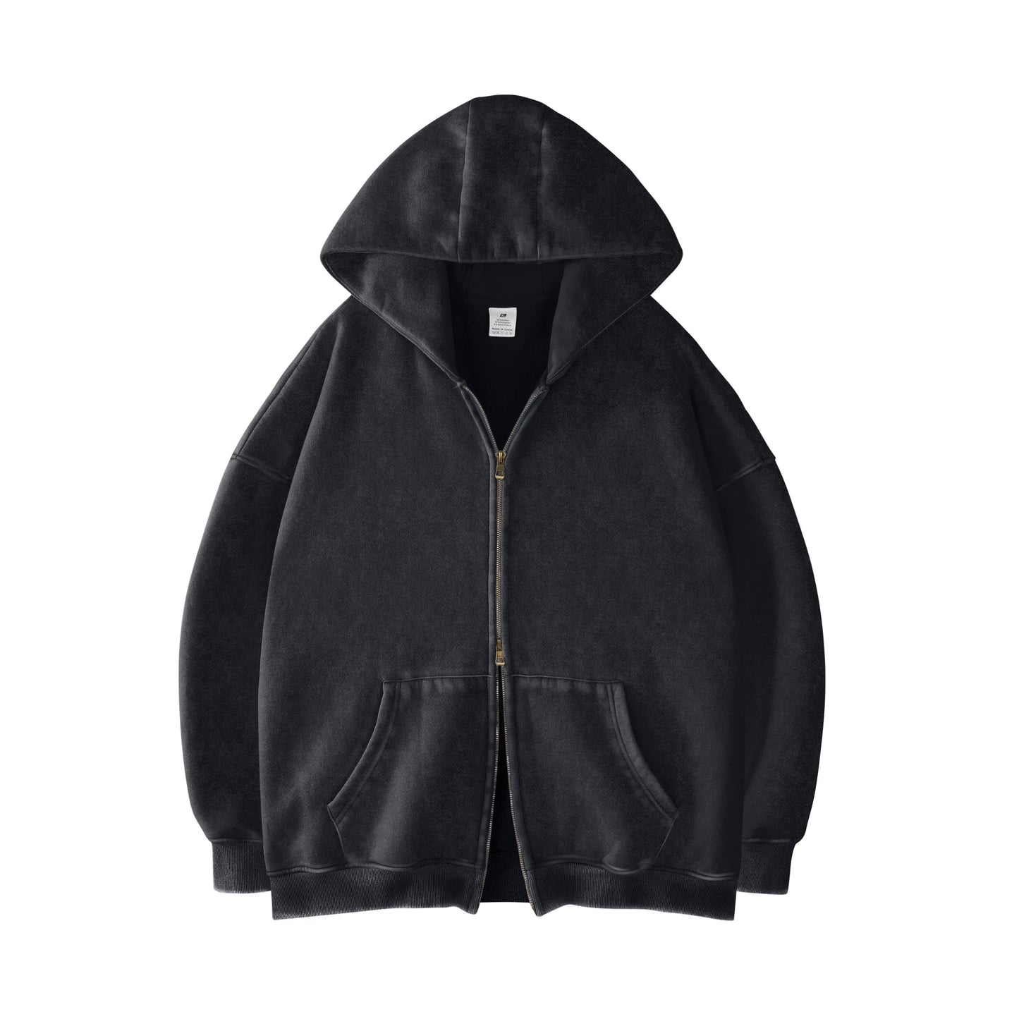 Faiable Women’s Oversized Double-Zip Acid Wash Hoodie – Heavyweight Fleece Cotton