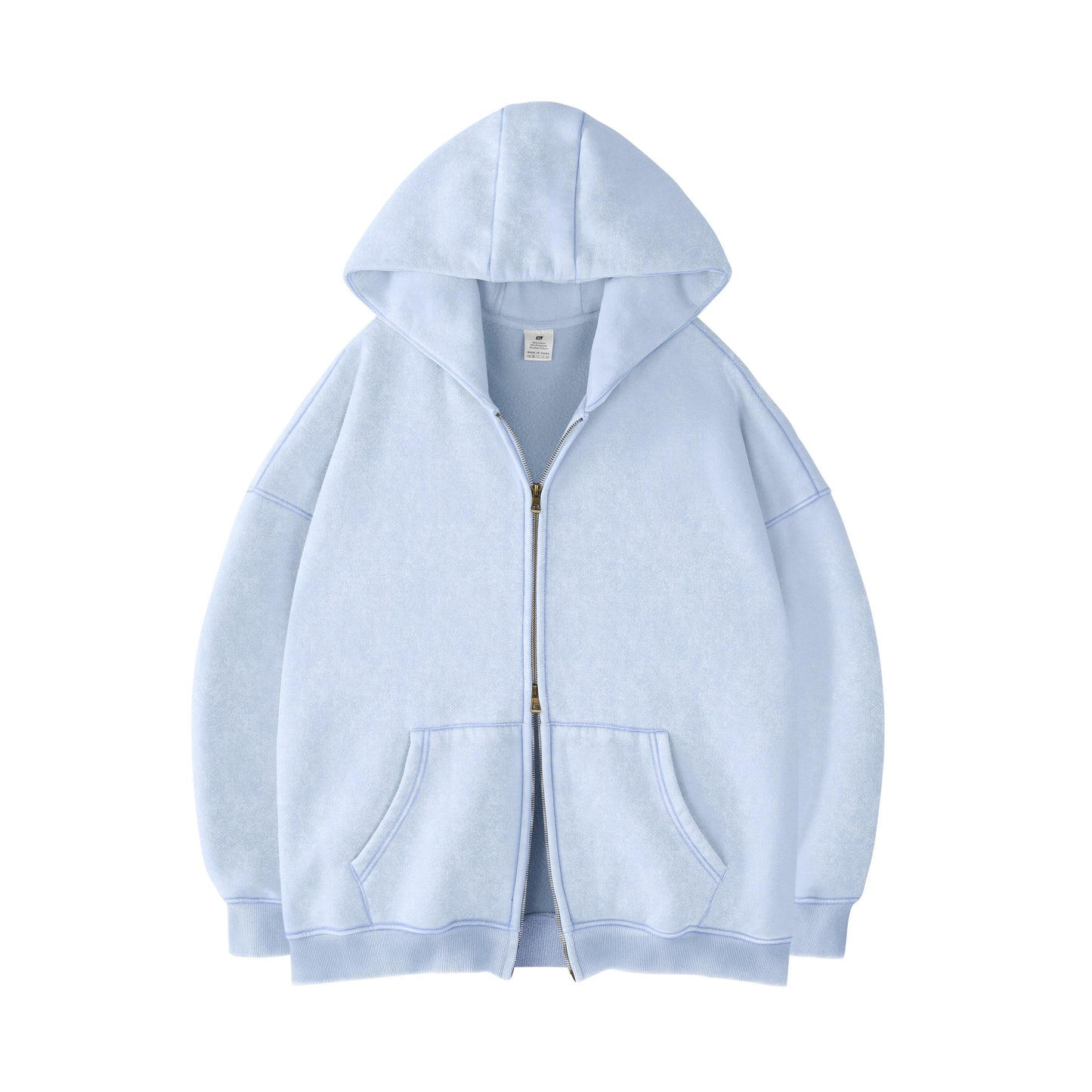Faiable Women’s Oversized Double-Zip Acid Wash Hoodie – Heavyweight Fleece Cotton