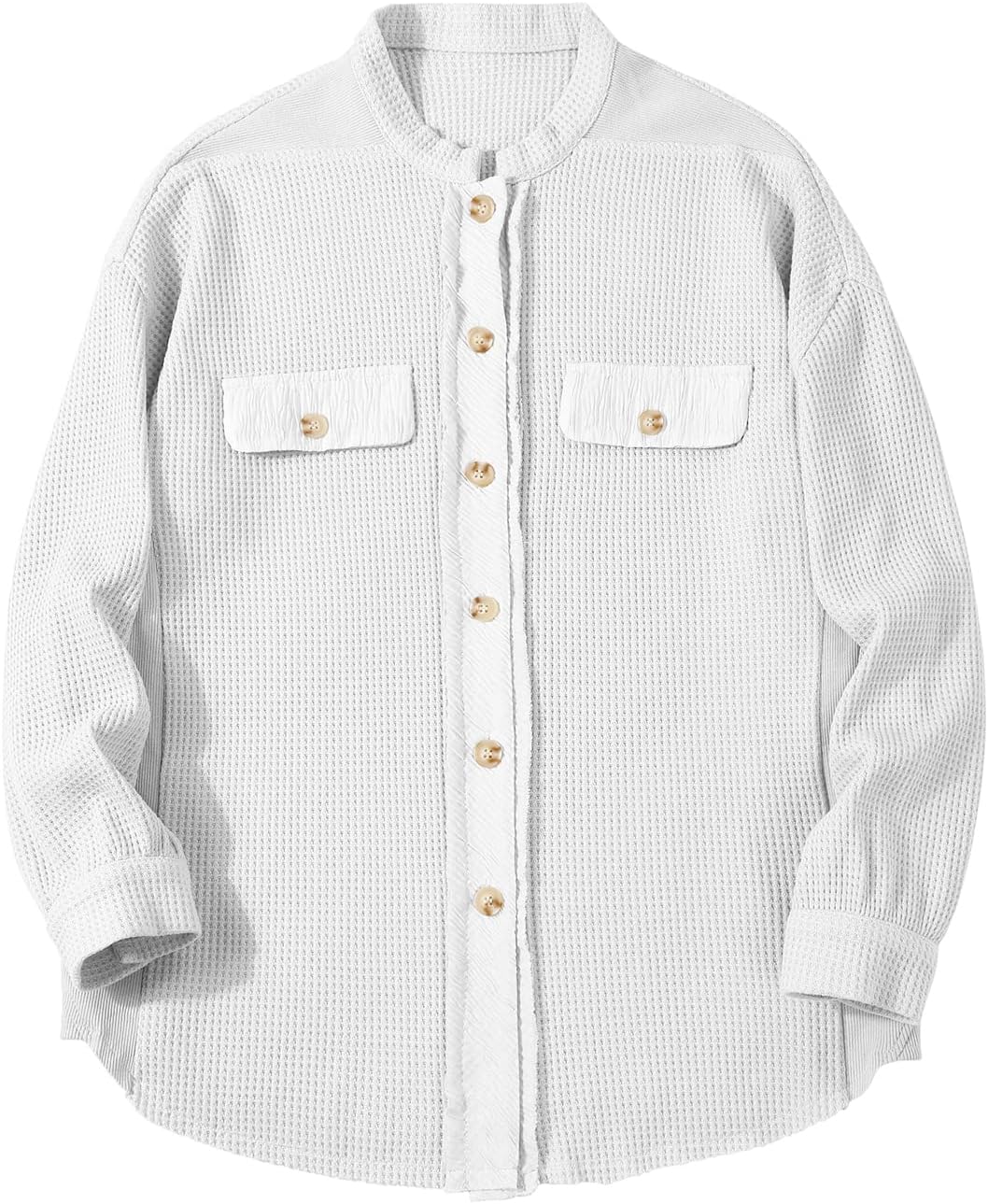 Women's Loose Fit Batwing Sleeve Waffle Knit Button Down Shirt