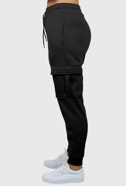 Women's Loose Fit Fleece Jogger Sweatpants with Velcro Cargo Pockets-3 Pack