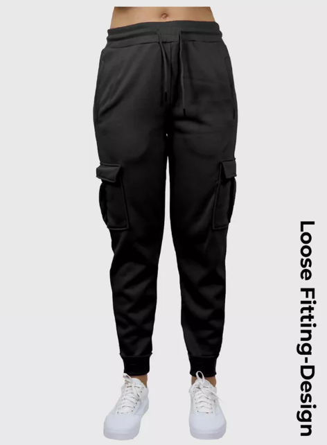Women's Loose Fit Fleece Jogger Sweatpants with Velcro Cargo Pockets-3 Pack