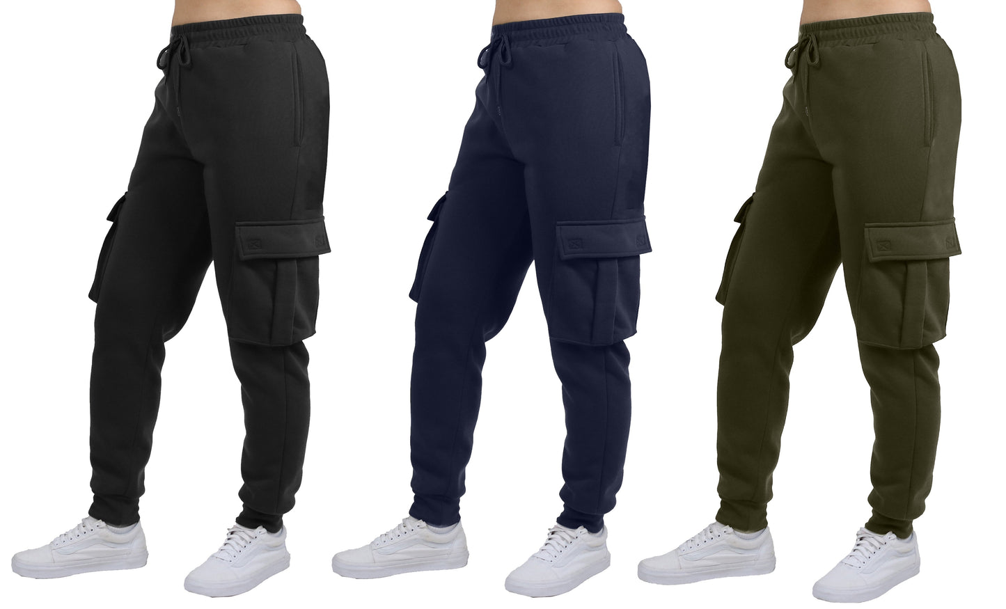 Women's Loose Fit Fleece Jogger Sweatpants with Velcro Cargo Pockets-3 Pack