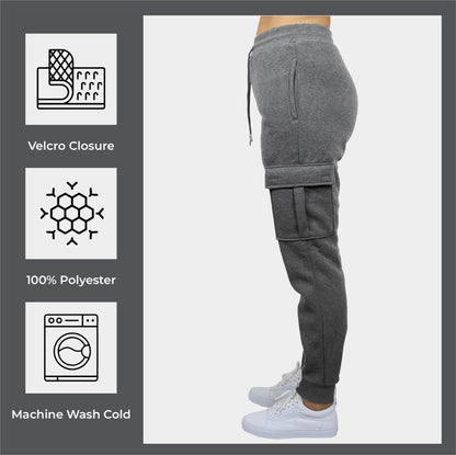 Women's Loose Fit Fleece Jogger Sweatpants with Velcro Cargo Pockets-3 Pack